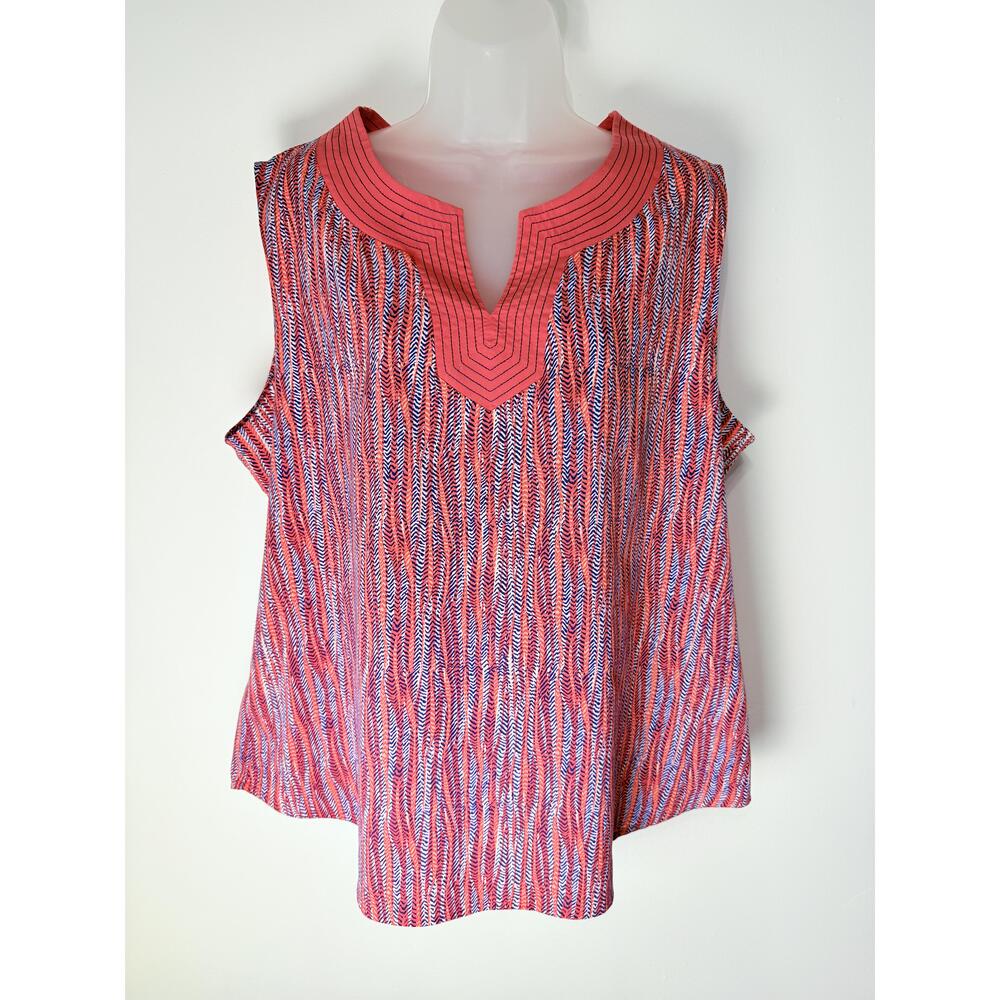 Liz Claiborne Womens Pink Print Sleeveless V-Neck Tunic Blouse XL